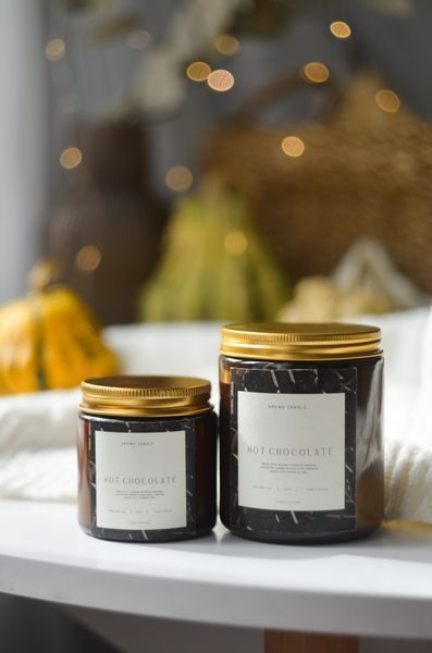 Свічка ароматична HOT CHOCOLATE 250мл соєва з гнотиком, що потріскує chocolate250 фото